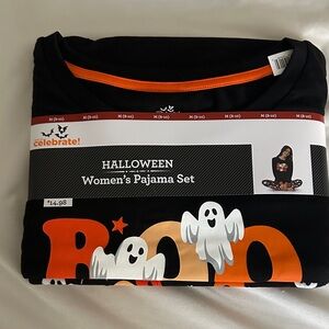 Halloween Ghost Pajama Set for women  - Black and Orange